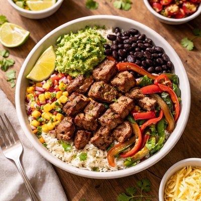 Chipotle steak rice beans peppers bowl