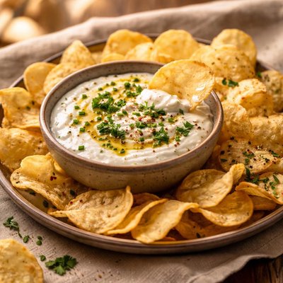 Chips with yoghurt dip