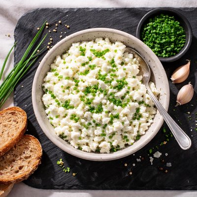 Chives and garlic cottage cheese