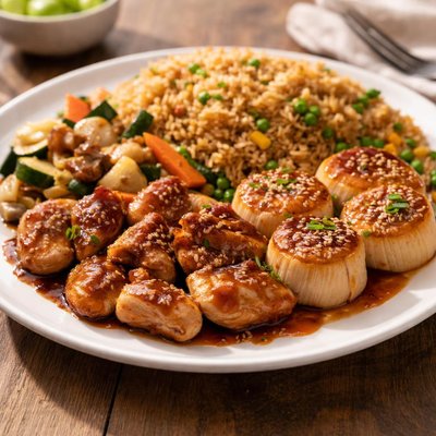 Chivken and scallop hibachi with fried rice
