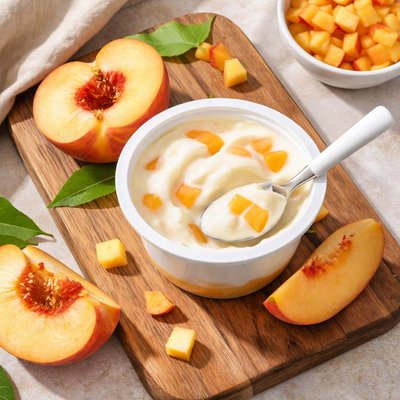 Chobani fat free peach on bottom
