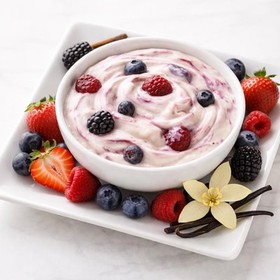 Chobani vanilla greek yogart mixed with berry