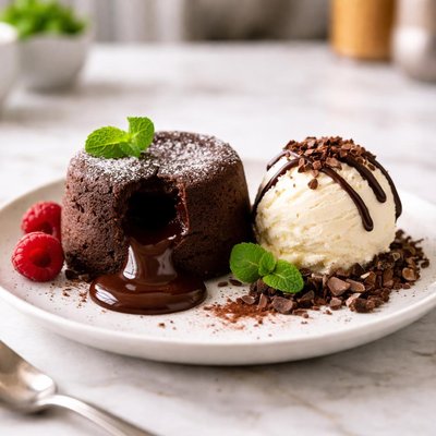 Choc lava cake and ice cream