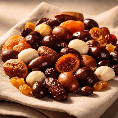 Chocolate-covered nuts and dried fruits
