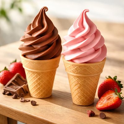 Chocolate and strawberry soft serve ice cream