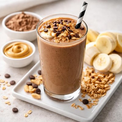 Chocolate banana peanut butter shake with protein
