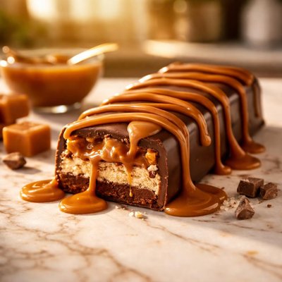 Chocolate bar with caramel drizzle