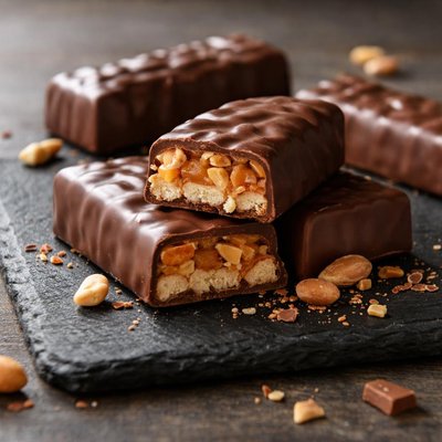 Chocolate bar with nuts and caramel