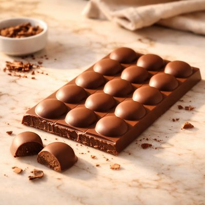 Chocolate bar with round pieces