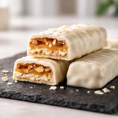 Chocolate bar with white coating