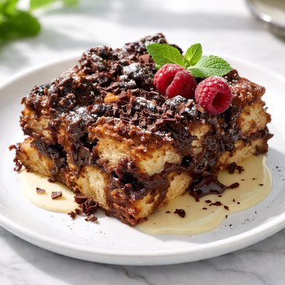 Chocolate bread and butter pudding
