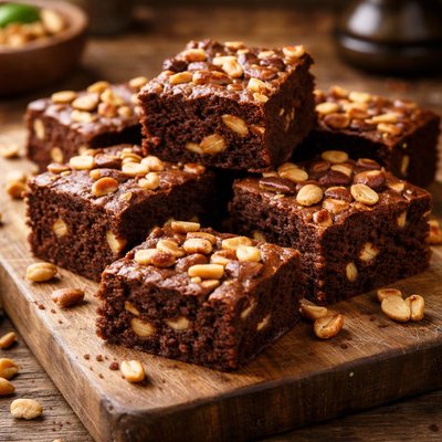 Chocolate brownie with peanuts