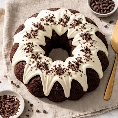 Chocolate bundt cake with cream cheese frosting