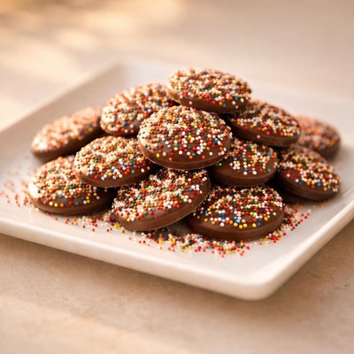 Chocolate button with sprinkles