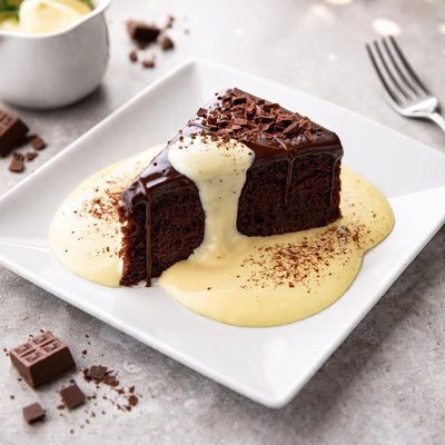 Chocolate cake and custard
