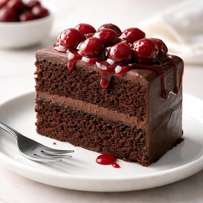 Chocolate cake with cherry topping