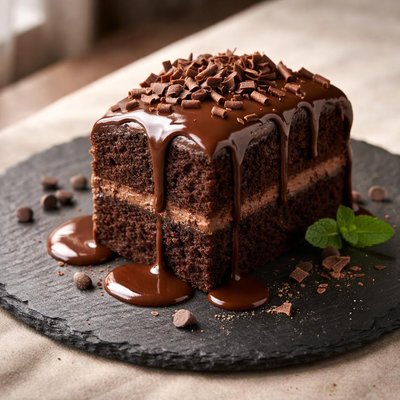 Chocolate cake with chocolate sauce