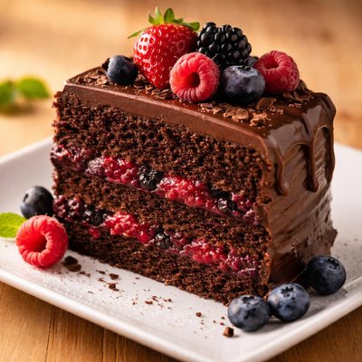 Chocolate cake with fruit filling