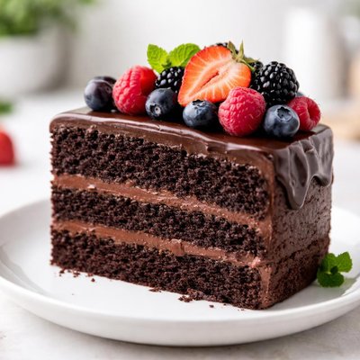 Chocolate cake with fruit topping