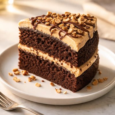 Chocolate cake with peanut butter frosting