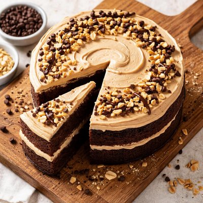 Chocolate cake with peanut butter frosting g