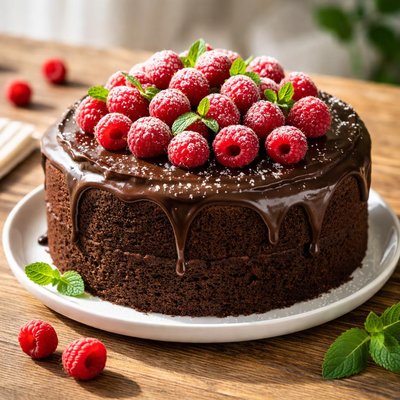 Chocolate cake with raspberries