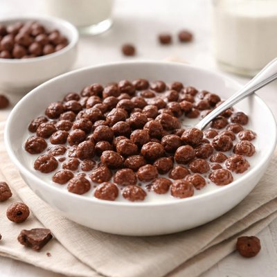 Chocolate cereal with milk