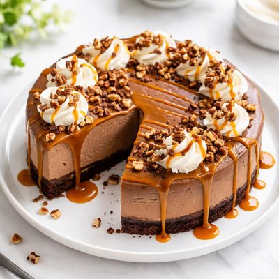 Chocolate cheesecake with caramel