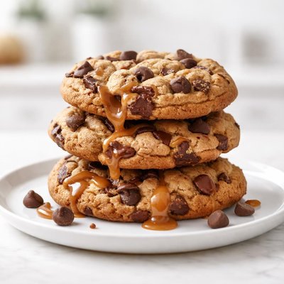 Chocolate chip and caramel cookie