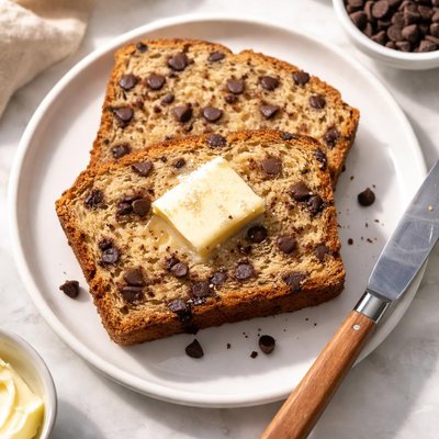 Chocolate chip bread with butter