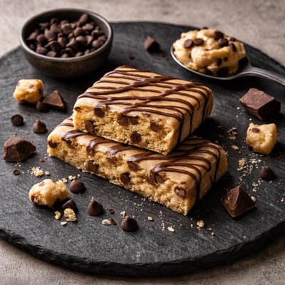 Chocolate chip cookie dough quest bar half