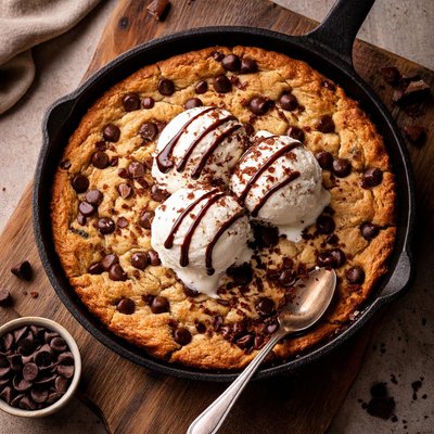 Chocolate chip cookie skillet with ice cream