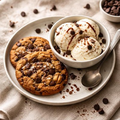 Chocolate cookie and ice cream