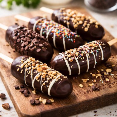 Chocolate covered banana on a stick