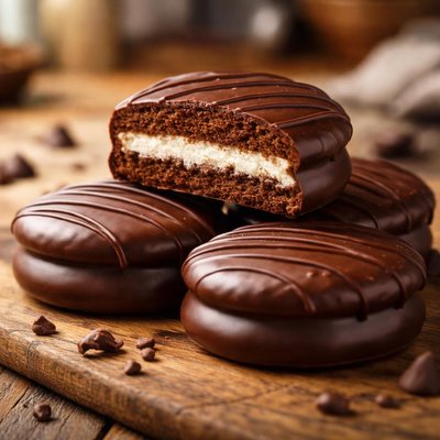 Chocolate covered cream-filled cookie