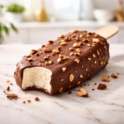 Chocolate covered ice cream bar with nuts