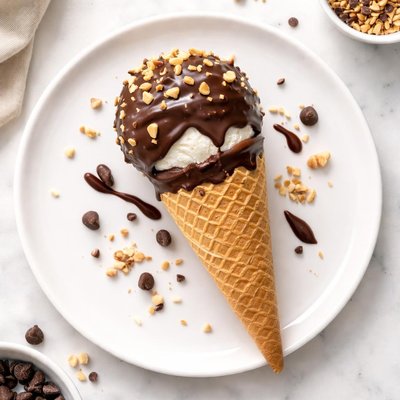 Chocolate covered ice cream cone
