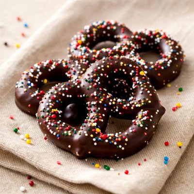 Chocolate covered pretzel with sprinkles
