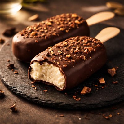 Chocolate covered vanilla ice cream