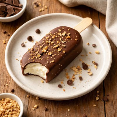 Chocolate covered vanilla ice cream bar