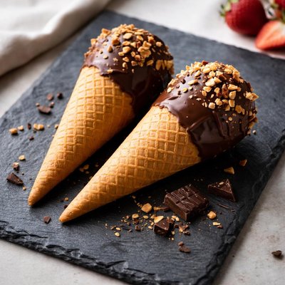 Chocolate covered waffle cone