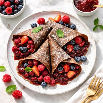 Chocolate crepe with berry filling
