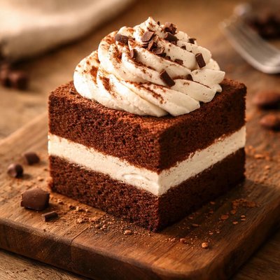 Chocolate cube with cream