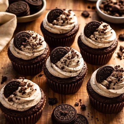 Chocolate cupcake with cookies and cream topping