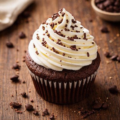 Chocolate cupcake with white frosting