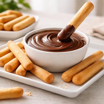 Chocolate dip with breadsticks