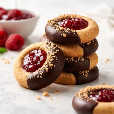 Chocolate dipped cookie with jam