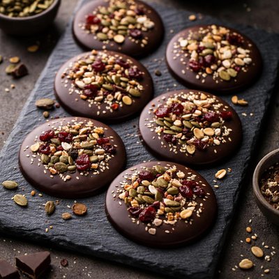 Chocolate disc with seeds