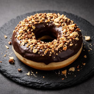 Chocolate donut with nuts
