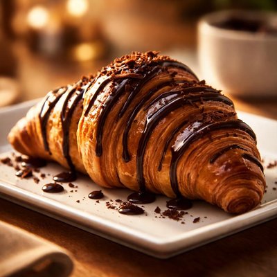 Chocolate drizzled croissant